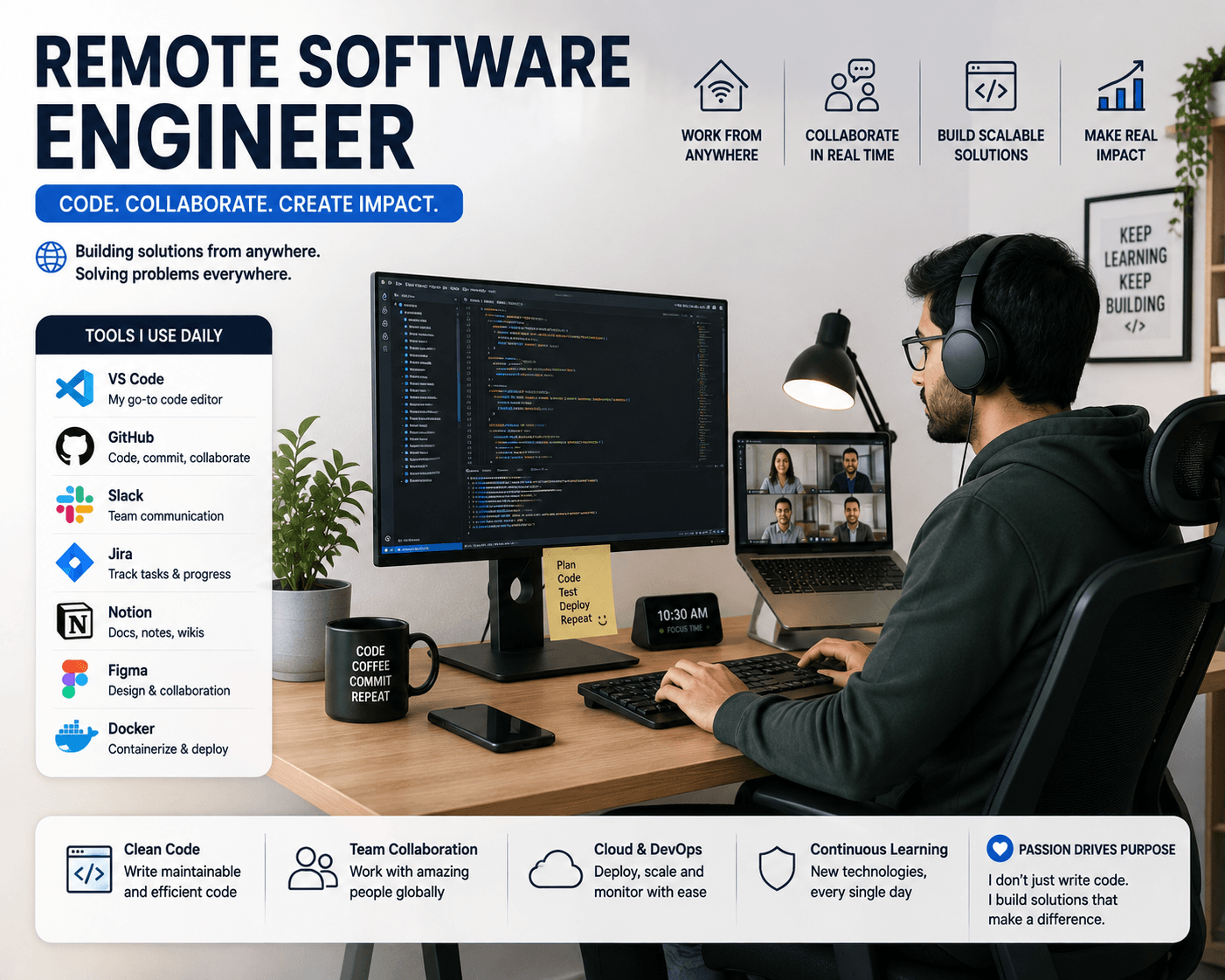 Software engineer working remotely on a technology project
